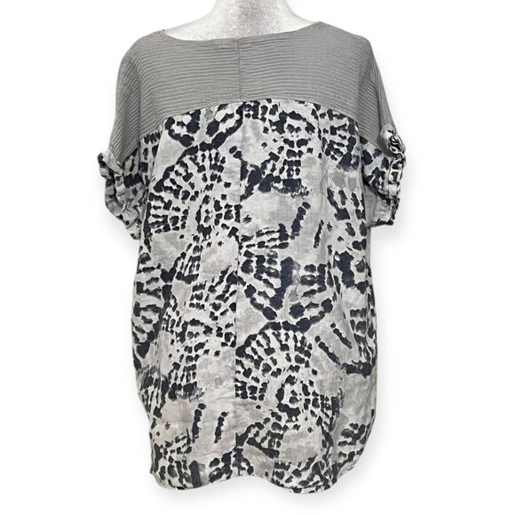 Lungo L’Arno 100% Linen Top Blouse 1X Made in Italy Gray Abstract Print - Picture 2 of 8